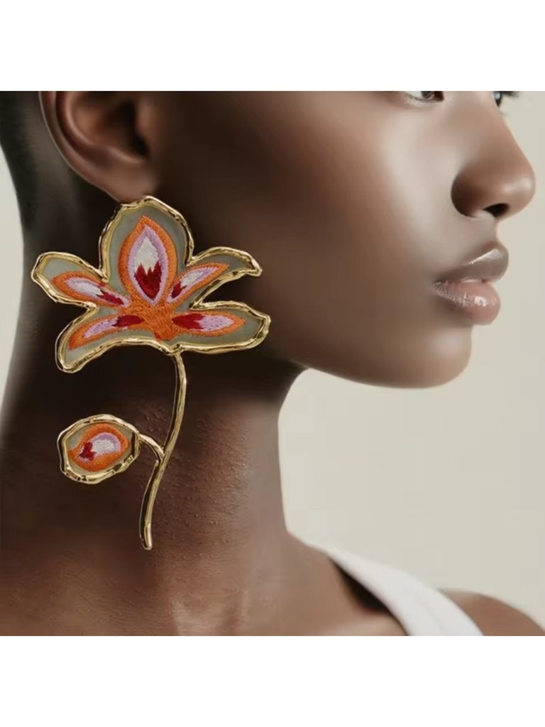 New! Zara Unique Gold And Orange Floral Earrings